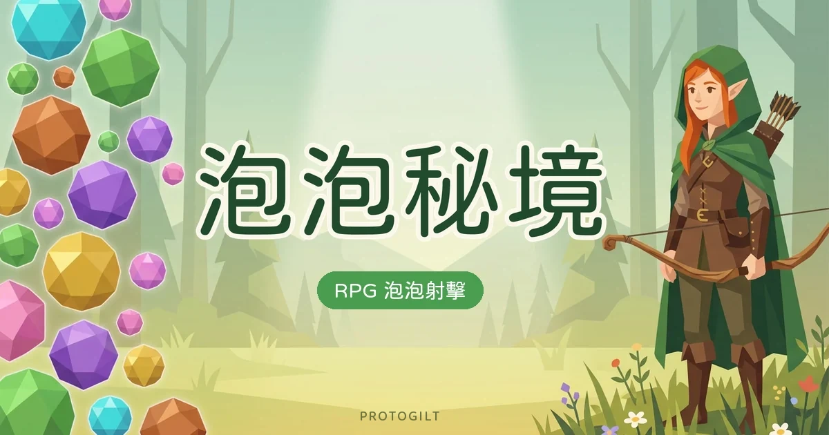 泡泡秘境 遊戲主視覺：射泡消除，加上 RPG——輕鬆上手。